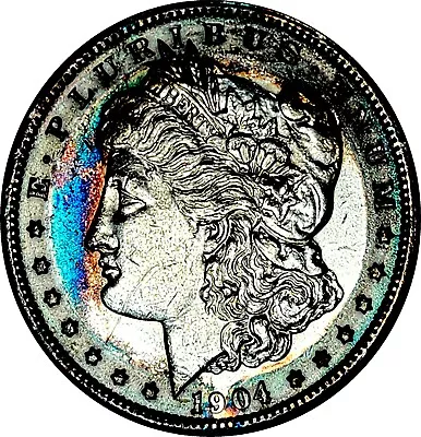 1904-P Rare Date Morgan Dollar Album Toned Rainbow Colors Scarce ! • $224