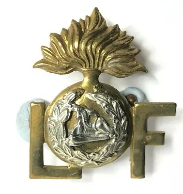 WW1 Lancashire Fusiliers Shoulder Title Bi Metallic Brass White Metal 30 X 35 Mm • £17.28