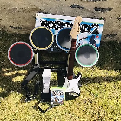 $239.95 • Buy XBOX 360 Rock Band 2 Special Edition Wireless Drum Set Guitar Bundle *READ*