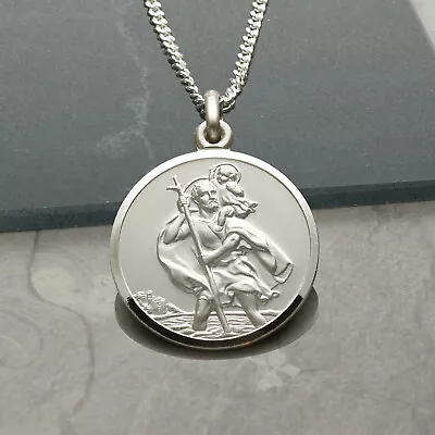 Sterling Silver 20mm St Christopher Pendant Necklace Chain & Engraving Options • £44