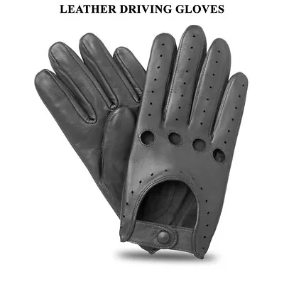 Mens Classic Driving Gloves Soft Genuine Real Lambskin Leather Dark Brown Black • £8.99