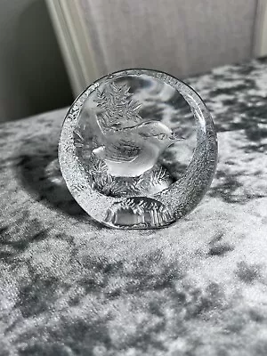Mats Jonasson Sweden Crystal Paperweight Etched Wren Signed • £8