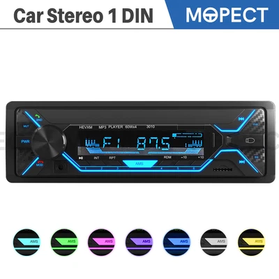 $28.88 • Buy MOPECT 1 DIN Car Stereo MP3 Player Bluetooth AUX USB FM Radio Handsfree 7 Color