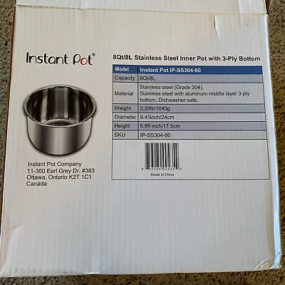 Instant Pot Stainless Steel Inner Cooking Pot 8Qt/8L-3Ply Bottom-Mixing Bowl New • $13.75