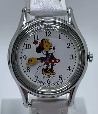 Minnie Mouse Lorus Disney Watch V515-6080 White Band Quartz Analog Silver Tone • $16