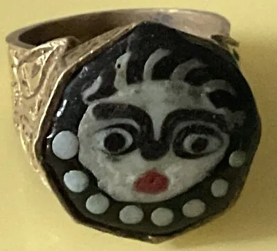 Old/Very Old Middle Eastern Glass Ring With Naive Face + Decorative Gilded Shank • $30.83
