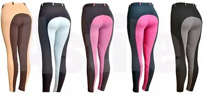 Ladies Womens Two Tone And Self Seat Horse Riding Jodhpurs Jodphurs Stretchy • £15.99