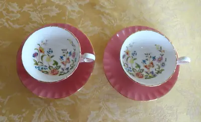 $68.76 • Buy Pair Of Aynsley Fine Bone China Cup & Saucer Set~ Pink With Floral Butterfly