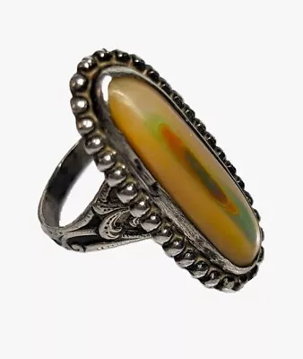 Vintage SOUTHWEST STERLING Blister Pearl RARE Tooled Shaft Ring Sz6.25 Jewelry • $68