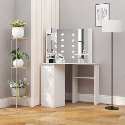 £303.99 • Buy Corner Dressing Table Make-up Table With  Light White T4B8