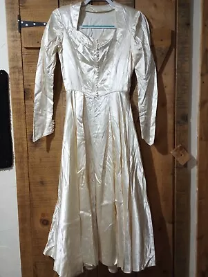 Vintage 1940s Liquid Satin Wedding Dress Handmade Full Circle 40s Glamour Sm • $98.50