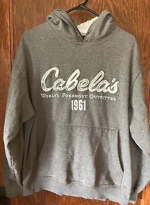 Cabelas Hoodie Men's L Gray Hooded Sweatshirt Sweater Spell Out. Camouflage Hood • $18
