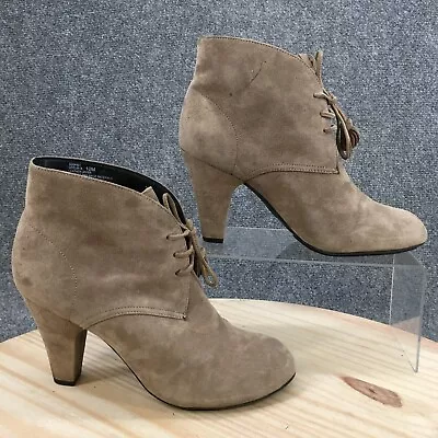 Me Too Boots Womens 10 M Odelia Heels Ankle Booties Brown Leather Tassel Lace Up • $14.69