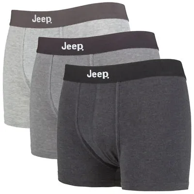 Jeep 3 Pack Mens Cotton Stretch Underwear Hipster Trunks - Charcoal/Mid Grey/Lig • £16.99