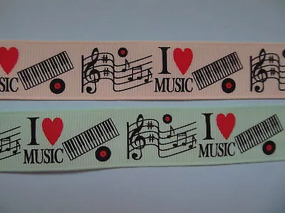 Grosgrain I Love Music Musical Note Ribbon 7/8  22mm • £1.90