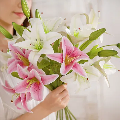 Artificial Lily Silk Fake Flowers Bouquet Office Bunch Wedding Party Home Decor • £4.99