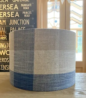 Made To Order Lampshade Ian Mankin Oban Check Blue & Neutral Tones Viscose Linen • £30