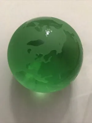 Vintage Art Glass- Etched World Globe Paperweight Green Earth 3  Taiwan Planet • $17