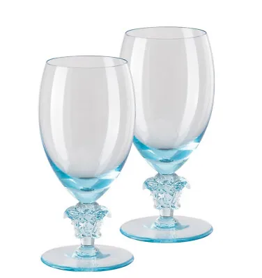 Versace Rosenthal Medusa Lumiere Teal 2nd Edition Set 2 Pcs White Wine Glasses • $380
