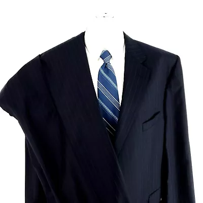 Jos A Bank Signature Gold Wool 2 Button 2 Piece Suit 48L Blue Striped 44/28 Plea • $115.47