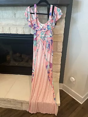 Soma Soft Jersey Floral Pink Maxi Dress - Women's Size L • $19