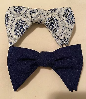 Lot Of 2 Bow Ties-mens Clip On Style - 70's Vintage Navy Paisley • $12.49