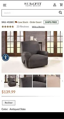 Sure Fit Stretch Leather Recliner Slipcover In Antique Slate Gray Brown Surefit • $59.99