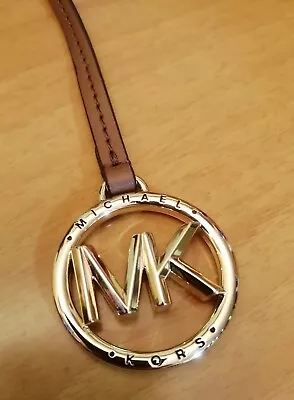 MICHAEL KORS 1.5  3D RAISED MK 9  GOLDEN BAG CHARM W/ MEDIUM BROWN LEATHER  • $15.99