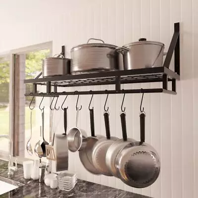 45/60/90cm Kitchen Hanging Shelf Pot Pan Rack Wall Mount Utensils Storage Holder • £17.89