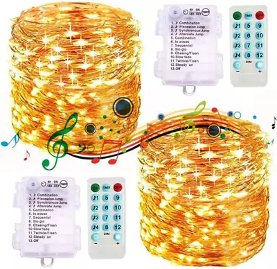 2 Pack Sound Activated Music String Lights32.8Ft 100Leds 12 Modes Waterproof Co • $24.36