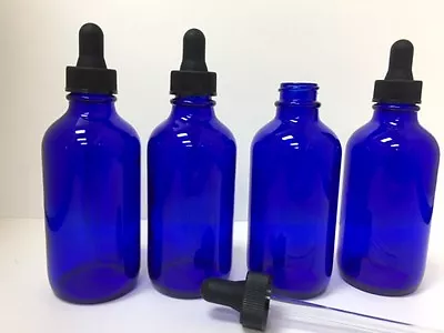 4oz Cobalt Blue Glass Bottles With Glass Eye Dropper New ! - 4 Pack • $9.99