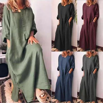 Kaftan Full  Long Women Tops Length Oversize Shirt Cotton  Maxi Dress • $19.06