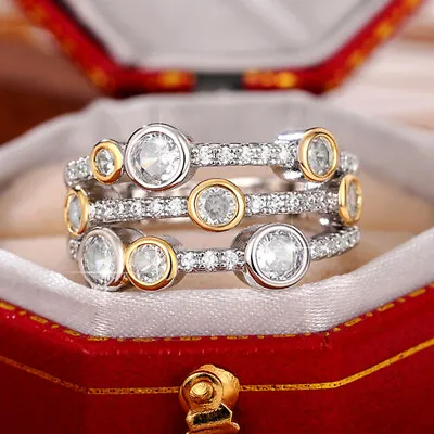 925 Silver Rings Women Charm Girls Round Cut Cubic Zircon Jewelry Sz 6-10 • £6.49