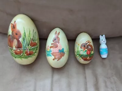 Nesting Wooden Eggs Bunny Rabbit Easter Spring Decor Hand Painted 4 Piece Set  • $14.95