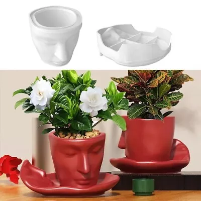 Concrete Face Cup Planter With Saucer Silicone Mold Mini Flowerpot Gypsum Moulds • $13.89
