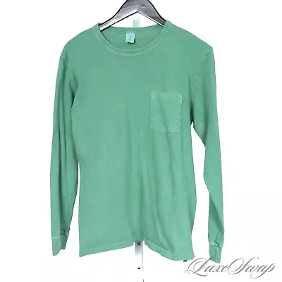 Velva Sheen Made In USA Garment Dyed Washed Apple Green Long Sleeve Tee Shirt M • $9.99