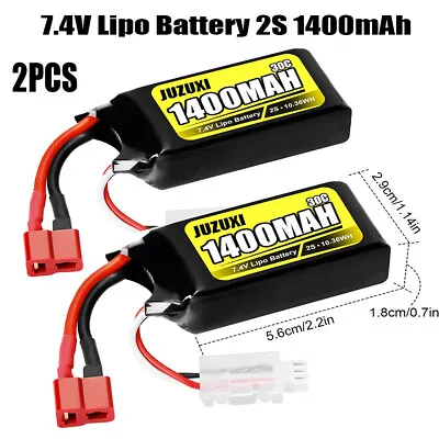 2X 2S 1400mAh 7.4V Lipo Battery With Deans T-Plug For 1/10 1/16 1/18 1/24 Racing • £18.03