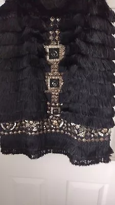 Zara Dress Size M Black Beaded And Fringed - Gorgeous Brand New And Tagged • £45