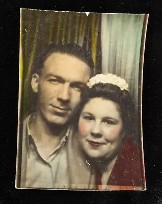Vintage Hand Tinted Photobooth Photo Booth Couple 1940s Dimples Hand Colored  • $10