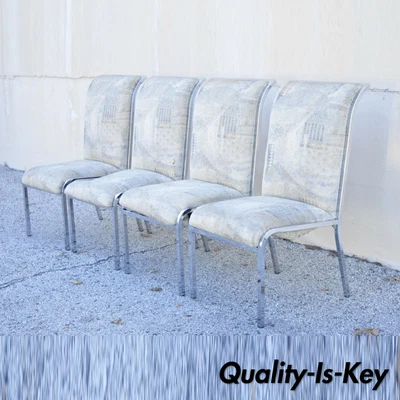 $995 • Buy Vintage Mid Century Polished Chrome Frame Rolled Back Dining Chairs - Set Of 4