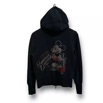 Vintage Disney Parks Mickey Mouse Doubled Sided Rhinestone Logo Zip Up Hoodie M • $22.71