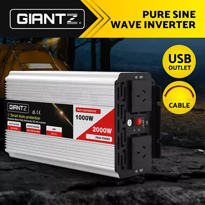 Giantz Power Inverter 1000W/2000W 12V To 240V Pure Sine Wave Camping Car Boat • $129.95