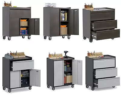 Updated Metal Storage Cabinet Garage Tool Cabinet With Lockable Wheels FREE Ship • $120.99