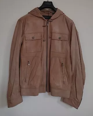 Bloomingdales Men's Leather Hooded Jacket Medium • $250