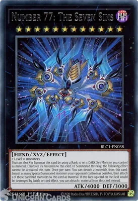 BLC1-EN038 Number 77: The Seven Sins : Silver Ultra Rare 1st Edition YuGiOh Card • £1.16