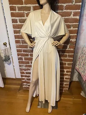 1970s Halston Vintage Ivory  Draped Evening Gown Dress Wrap Stretchy Caftan • $595