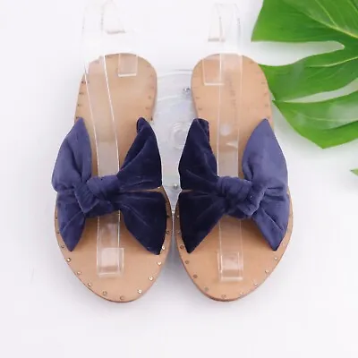 Loeffler Randall Womens Lucia Sandal Size 7.5 Flat Slide Knotted Navy Velvet • $97.48