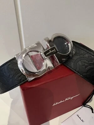£350 • Buy Salvatore Ferragamo Silver Buckle | Double Sided Black & Monogram Size 100/36