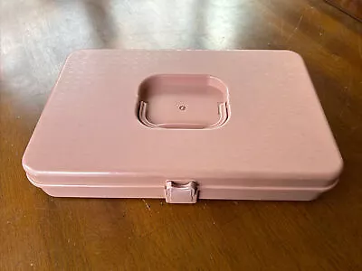 Vintage Sewing Thread Bobbin Box Case Wilson Wil-Hold Pink Plastic 13  X 8  • $18.50