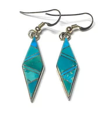 Vintage Earl Plummer Sterling Silver Turquoise Inlay Earrings (B215) • $7